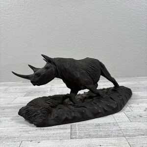 1984 ROBERT GLEN THUNDER OF THE CONGO RHINO SIGNED SCULPTURE READ